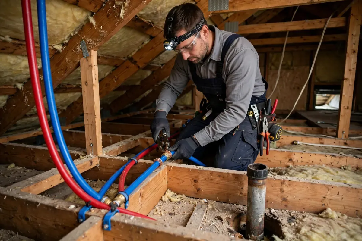Technician doing slab leak repair work in a Lawrenceville, GA home